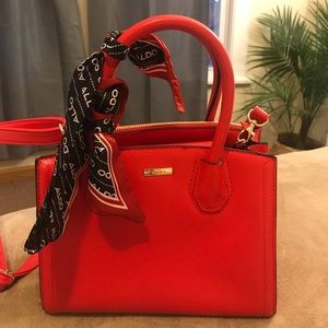 red aldo fashion purse with scarf